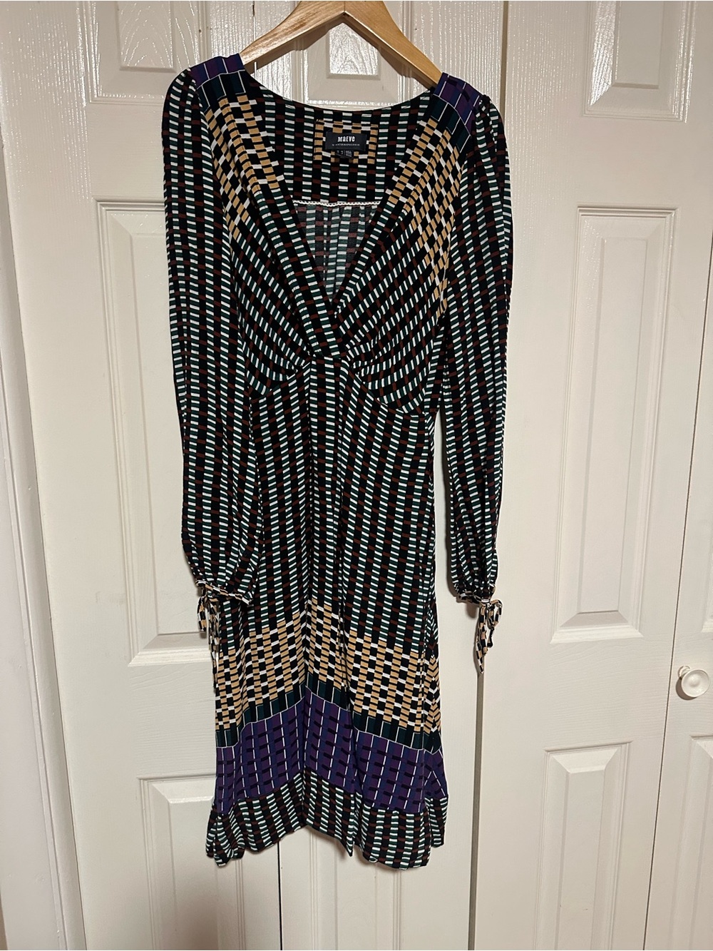 Maje Black Patterned Long-Sleeve V-Neck Dress